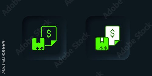 Green Waybill icon isolated on black background. Black square button. Vector