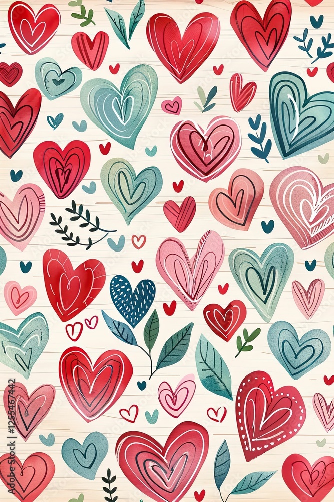 Charming Valentines Day Background With Hand-Drawn Heart Doodles on Rustic Beige Paper Texture Charming Valentines Day Background With Hand-Drawn Heart Doodles on Rustic Beige Paper Texture