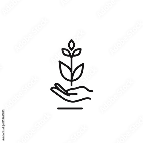 Eco friendly product icon, totally naturel icon, 100% natural icon, no GMO, free of nitrates, free of pesticide icon, Totally natural icon featuring a sprouting plant in hands 