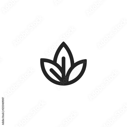 Eco friendly product icon, totally naturel icon, 100% natural icon, no GMO, free of nitrates, free of pesticide icon,  Eco-friendly product icon with plant leaves in minimalist black outline design