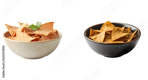 Two Bowls of Tortilla Chips: Plain and Seasoned Varieties.
