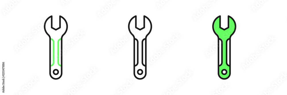 Set line Wrench spanner icon isolated on white background. Spanner repair tool. Service tool symbol. Vector Set line Wrench spanner icon isolated on white background. Spanner repair tool. Service tool symbol. Vector