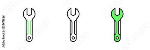 Set line Wrench spanner icon isolated on white background. Spanner repair tool. Service tool symbol. Vector