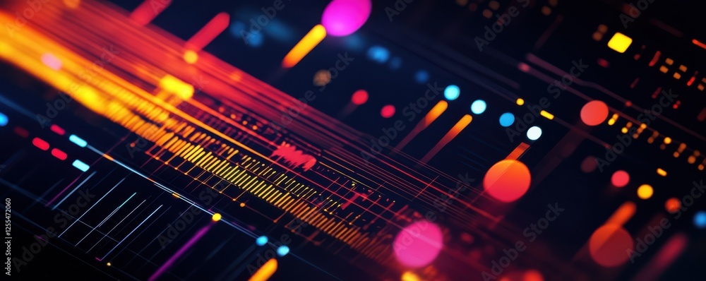 Fototapeta premium Abstract digital soundwave visualization with vibrant colors and light patterns