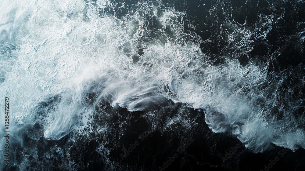 Aerial view of crashing ocean waves, showcasing the power of nature and the movement of water in a dynamic and dramatic seascape with foam and turbulent waves Aerial view of crashing ocean waves, showcasing the power of nature and the movement of water in a dynamic and dramatic seascape with foam and turbulent waves