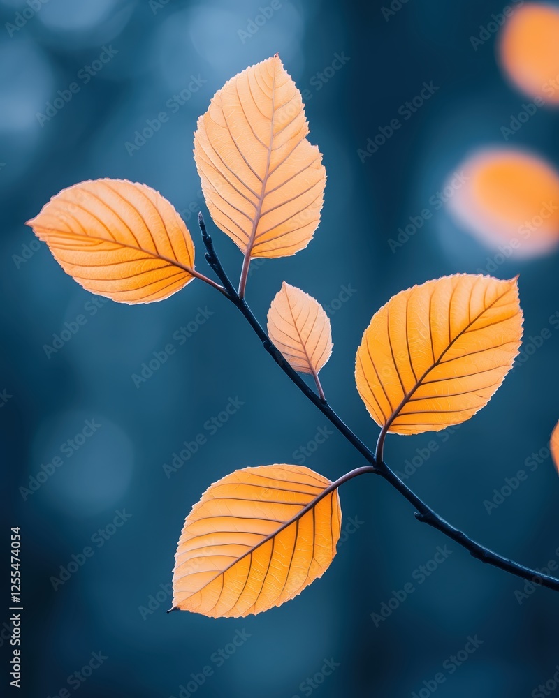 Golden Autumn Leaves on Dark Branch Capturing the Essence of Fall in a Serene Nature Scene Golden Autumn Leaves on Dark Branch Capturing the Essence of Fall in a Serene Nature Scene
