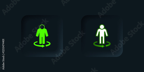 Green 3d modeling icon isolated on black background. Augmented reality or virtual reality. Black square button. Vector