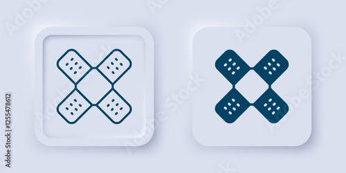 Filled and outline Crossed bandage plaster icon isolated on grey background. Medical plaster, adhesive bandage, flexible fabric bandage. Square button. Vector