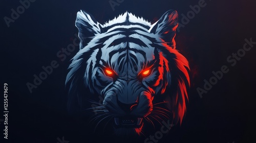 Fierce tiger portrait with glowing eyes against a dark, blurred background, possibly for a digital artwork photo