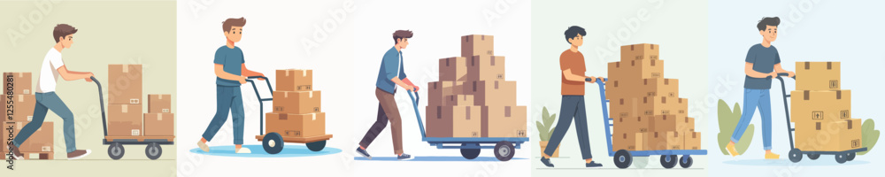 male character vector pushing a shopping cart male character vector pushing a shopping cart