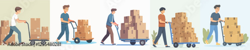 male character vector pushing a shopping cart