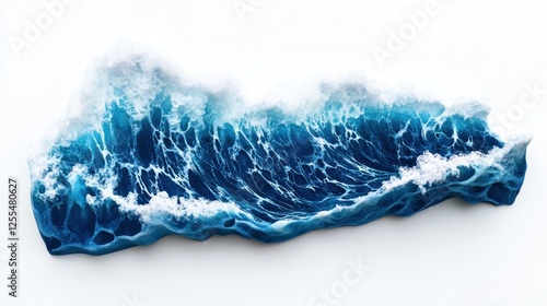 Magnificent ocean wave sculpture with foam details on a white background