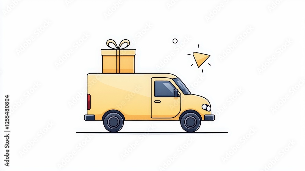 Fototapeta premium Delivery Van with Gift Box and Decorative Elements for E-Commerce and Shipping Concepts