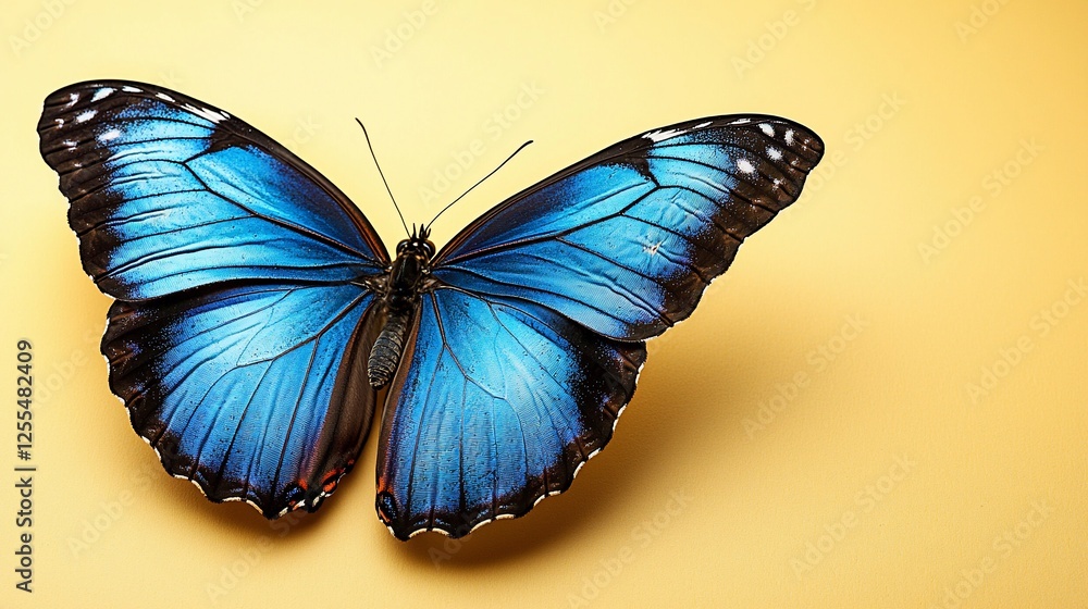 Obraz premium Blue Morpho Butterfly on Yellow Background