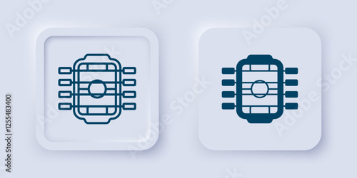 Filled and outline Table football game hobby or leisure icon isolated on grey background. Sport team football players. Square button. Vector