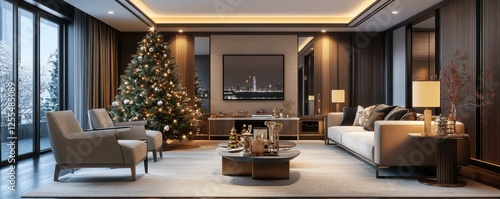 Wallpaper Mural Elegant modern living room with christmas tree and cozy decor Torontodigital.ca
