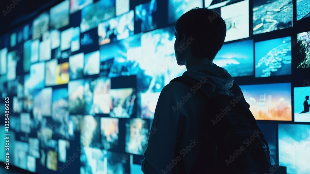 Giant multimedia wall with abstract digital screens, gradient lighting, and futuristic minimalism, symbolizing the fusion of technology and design Giant multimedia wall with abstract digital screens, gradient lighting, and futuristic minimalism, symbolizing the fusion of technology and design
