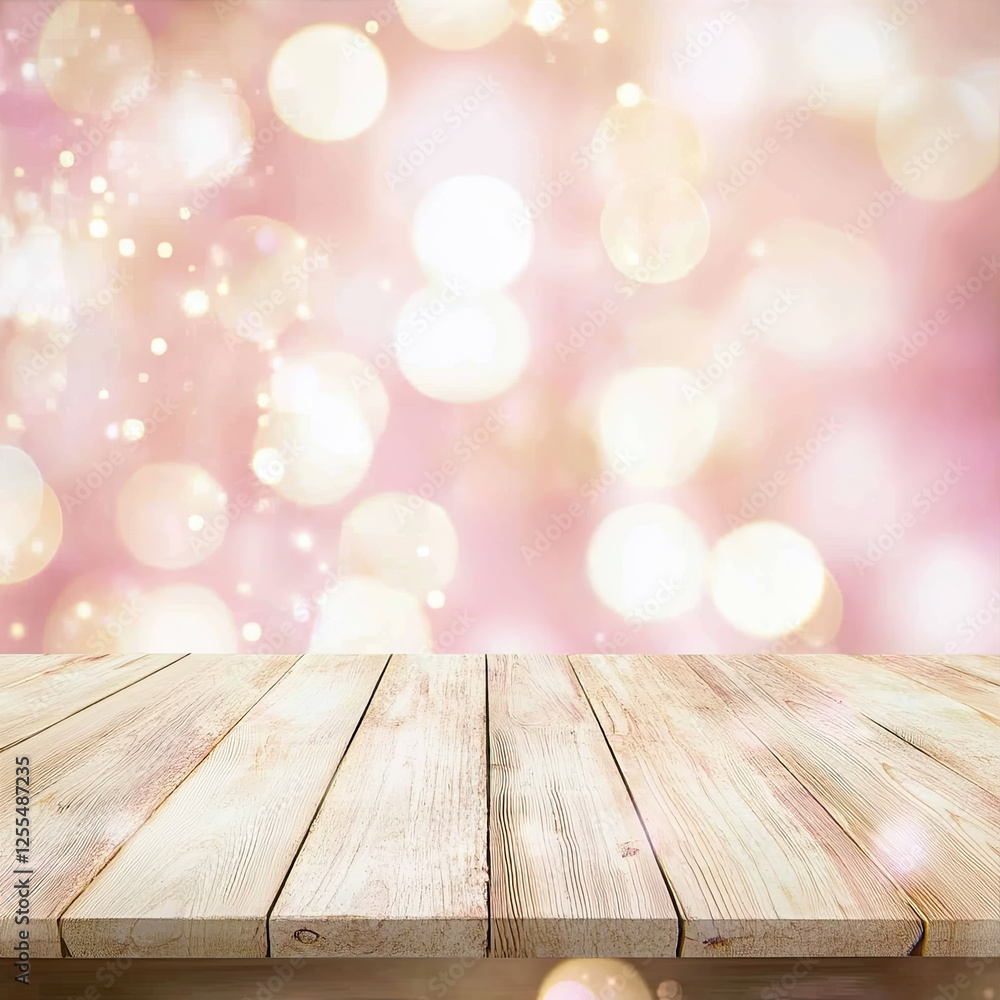 Empty, wooden table on pink background in 3d style for product presentation and advertising Empty, wooden table on pink background in 3d style for product presentation and advertising