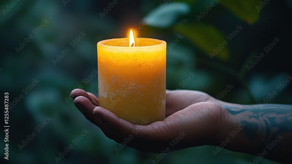Handheld Candle In Dark Garden Handheld Candle In Dark Garden
