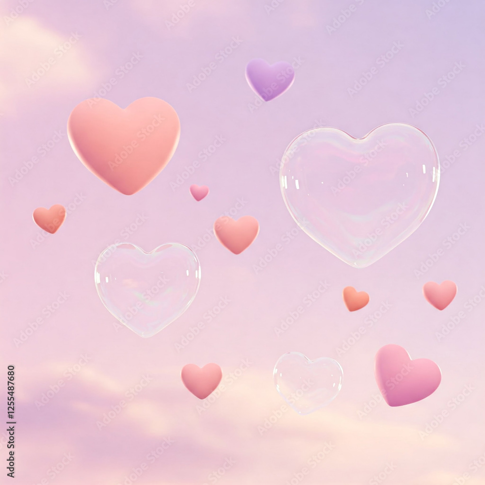 Pastel pink Valentine's Day background with floating hearts and soap bubbles. Copy space for text or product. Perfect for romantic or love-themed designs. Pastel pink Valentine's Day background with floating hearts and soap bubbles. Copy space for text or product. Perfect for romantic or love-themed designs.
