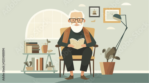 Illustration of an elderly man. Pensioner. Grandfather.