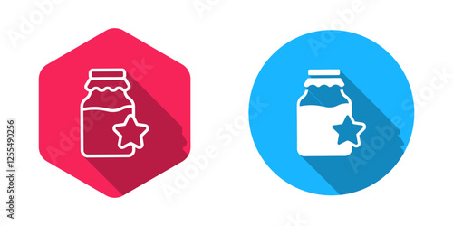 Filled and outline Jar of honey icon isolated with long shadow background. Food bank. Sweet natural food symbol. Vector