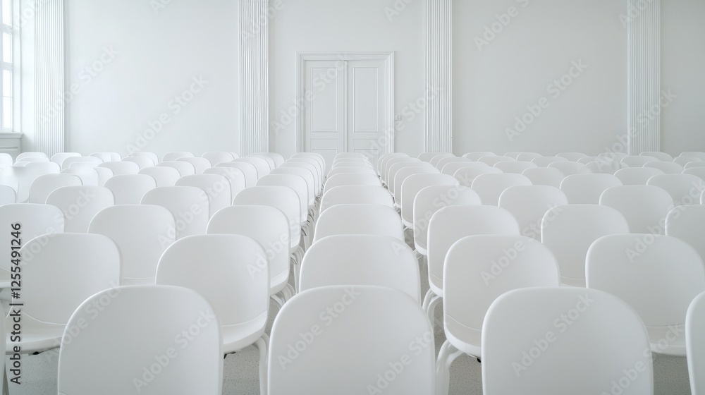 Fototapeta premium Empty white chairs in a modern meeting room