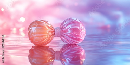 Sweet Dreamy Candy Bow: Abstract Pink and Orange Marble Spheres on Reflective Surface