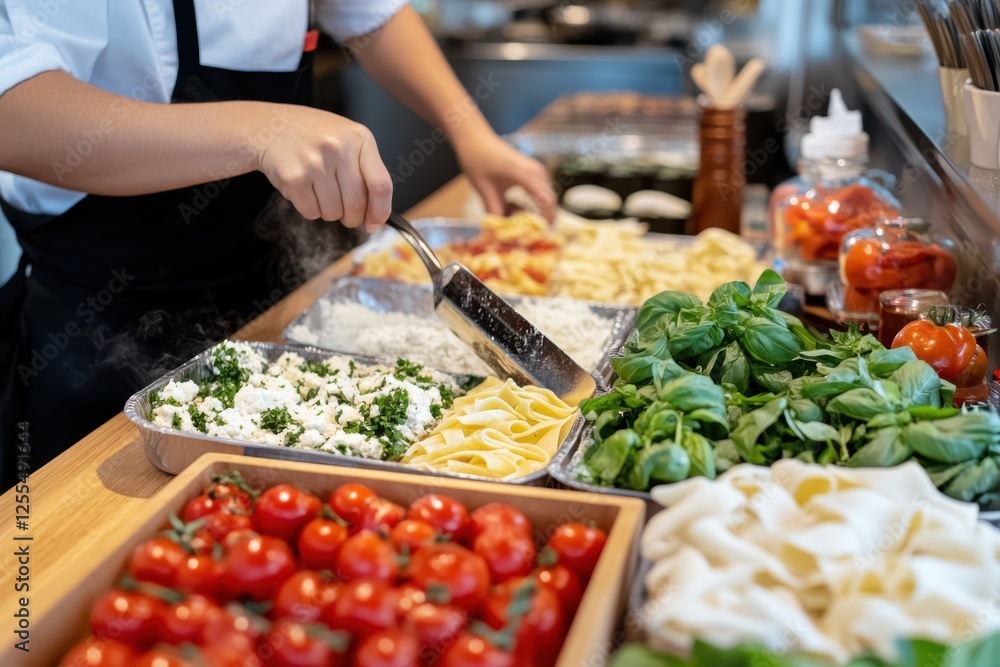 This vibrant image captures a chef energetically preparing fresh ingredients, showcasing the colorful vegetables and a variety of culinary elements that symbolize food artistry. This vibrant image captures a chef energetically preparing fresh ingredients, showcasing the colorful vegetables and a variety of culinary elements that symbolize food artistry.
