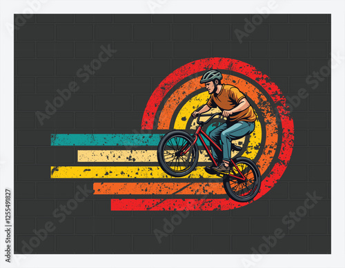 BMX Ride T Shirt Design,  Mountain biker, Man riding bicycle 