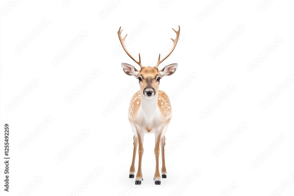 Obraz premium Young deer standing gracefully against a white background, showcasing its antlers