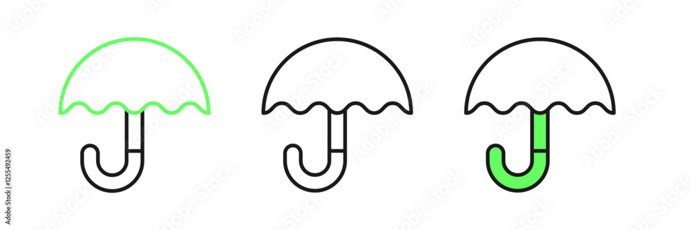 Set line Classic elegant opened umbrella icon isolated on white background. Rain protection symbol. Vector Set line Classic elegant opened umbrella icon isolated on white background. Rain protection symbol. Vector