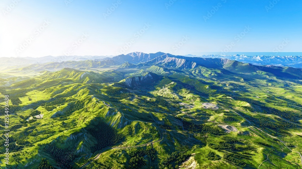 Fototapeta premium Aerial View Of Lush Green Mountains