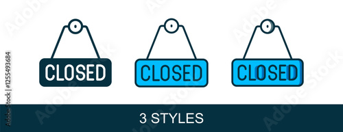 Filled outline Hanging sign with text Closed icon isolated on white background. Business theme for cafe or restaurant. Vector