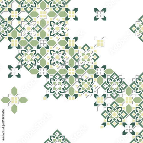 Geometric Green Pastel Islamic Ornament with Abstract Composition