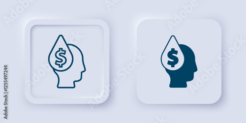 Filled and outline Oil drop with dollar symbol icon isolated on grey background. Oil price. Oil and petroleum industry. Square button. Vector