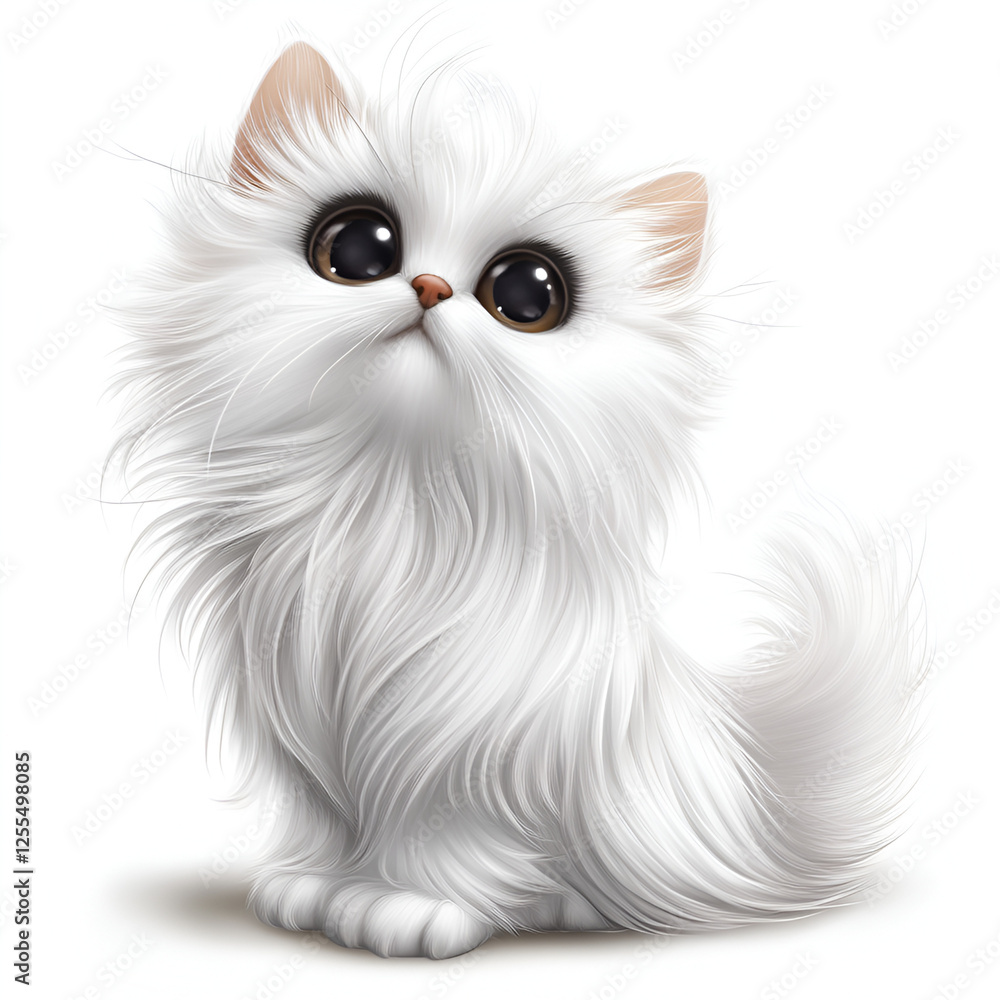 Cute Fluffy White Cat Illustration Cute Fluffy White Cat Illustration