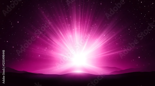 Pink Sunrise Over Silhouetted Hills And Stars