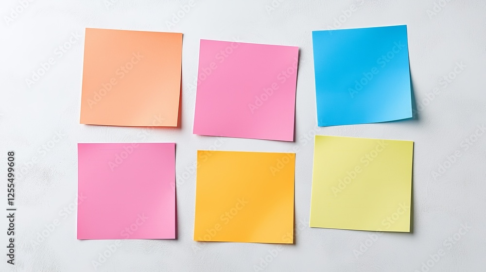 Colorful sticky notes arranged in a grid, showcasing shades of pink, orange, yellow, and blue on a simple surface. Colorful sticky notes arranged in a grid, showcasing shades of pink, orange, yellow, and blue on a simple surface.