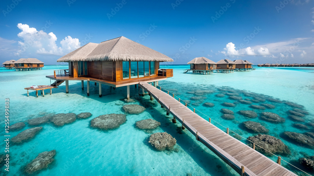 Fototapeta premium A Luxurious Overwater Bungalow in the Maldives with Stunning Ocean Views