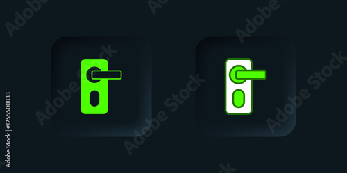 Green Fingerprint door lock icon isolated on black background. ID app icon. Identification sign. Touch id. Black square button. Vector