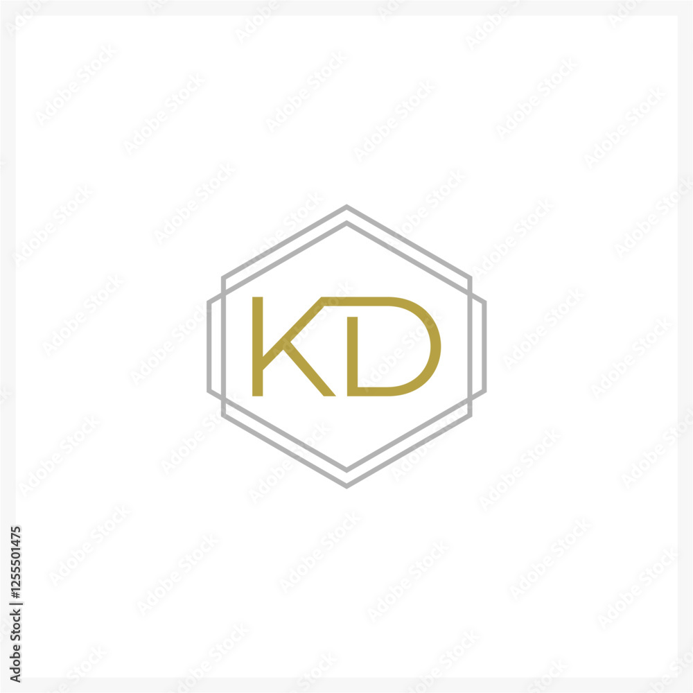 Minimalist KD Letter Logo with Polygonal Frame in Gold Minimalist KD Letter Logo with Polygonal Frame in Gold