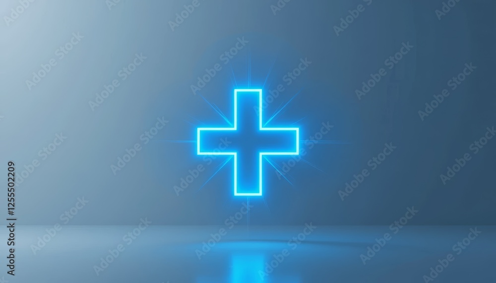 Obraz premium Glowing blue medical cross symbol on a futuristic background
