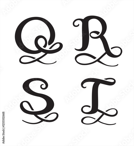 Stylized Monogram Set Letters Q, R, S, T