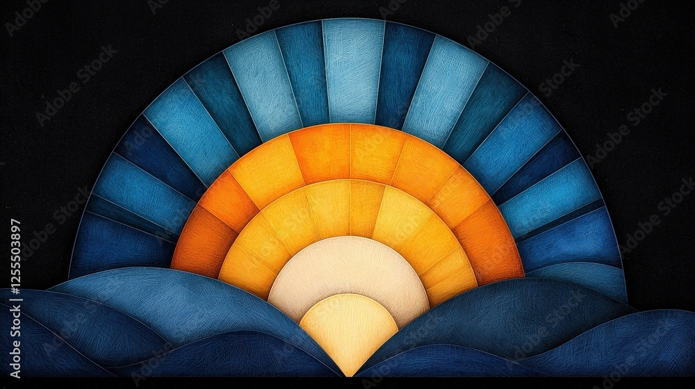 Fototapeta premium Abstract Sunrise Over Waves with Gradient Colors and Modern Art Aesthetic Elements