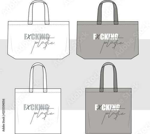 Canvas Tote Bag eco bag shopping bag with slogan technical fashion illustration. slogan print fashion flat technical drawing template.