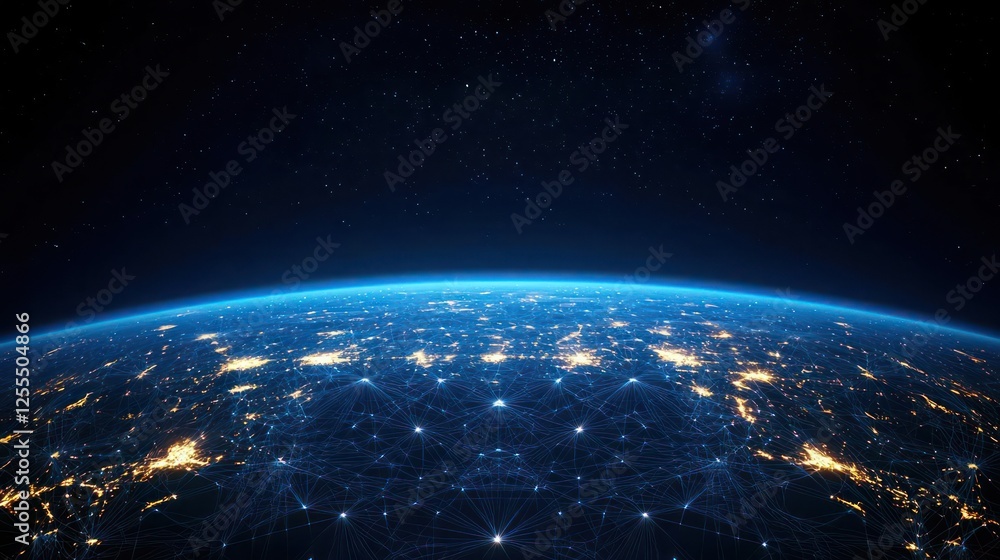 Obraz premium Earth At Night From Space With City Lights
