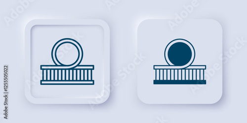 Filled and outline Roller coaster icon isolated on grey background. Amusement park. Childrens entertainment playground, recreation park. Square button. Vector