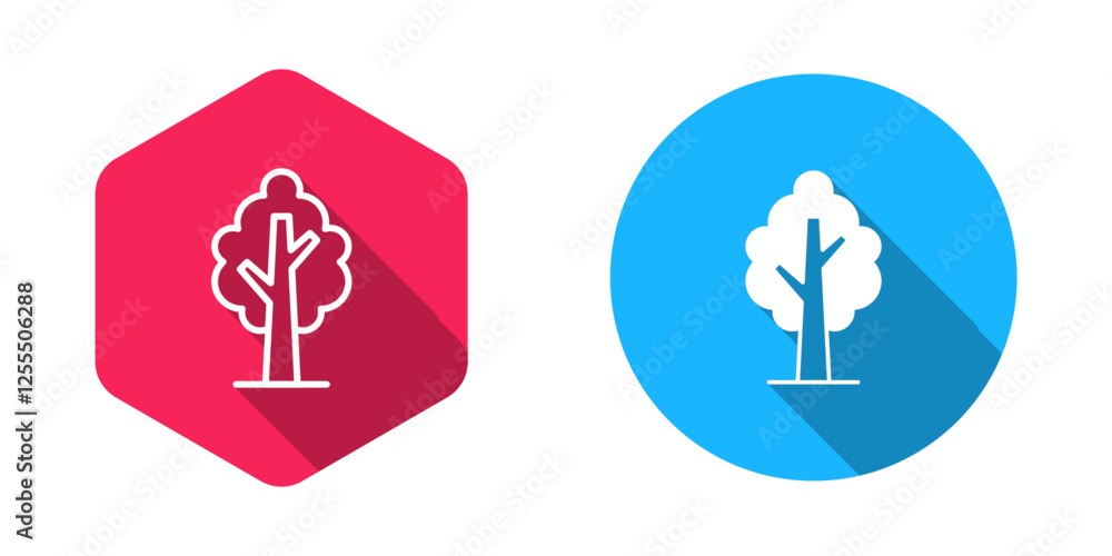 Filled and outline Tree icon isolated with long shadow background. Forest symbol. Vector Filled and outline Tree icon isolated with long shadow background. Forest symbol. Vector