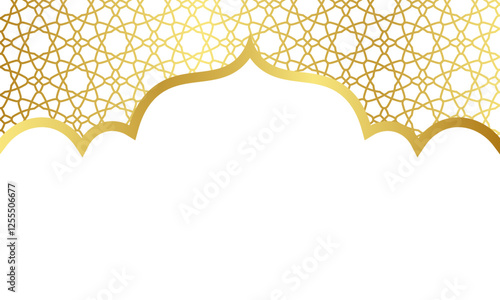 Gold islamic ornament pattern with mosque border frame motif decoration